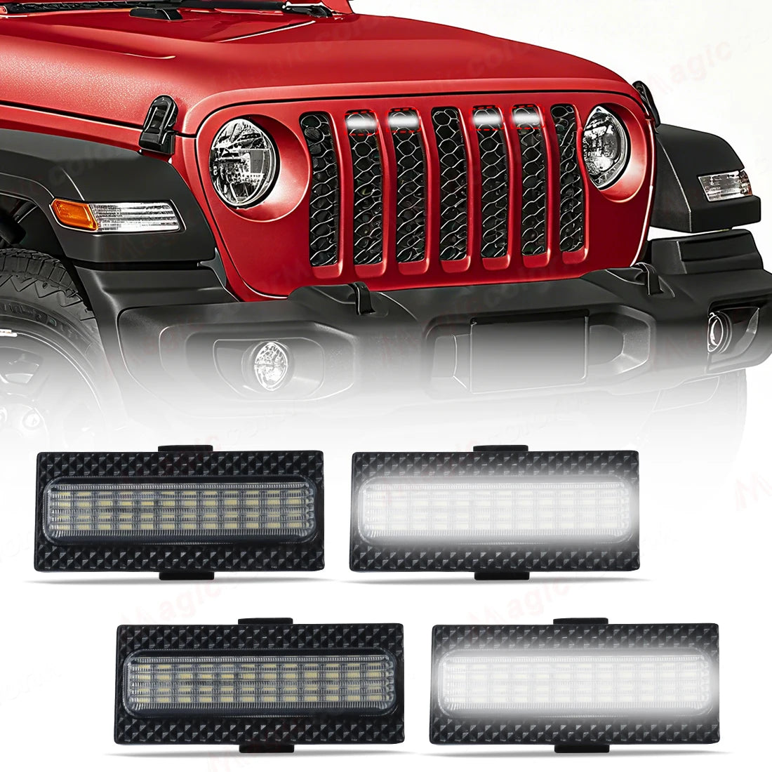 For Jeep Wrangler JL 2024 2025 Led Grill Grille Lights Front Bumper Daylights Daytime Runn | AUTOKITSHOP