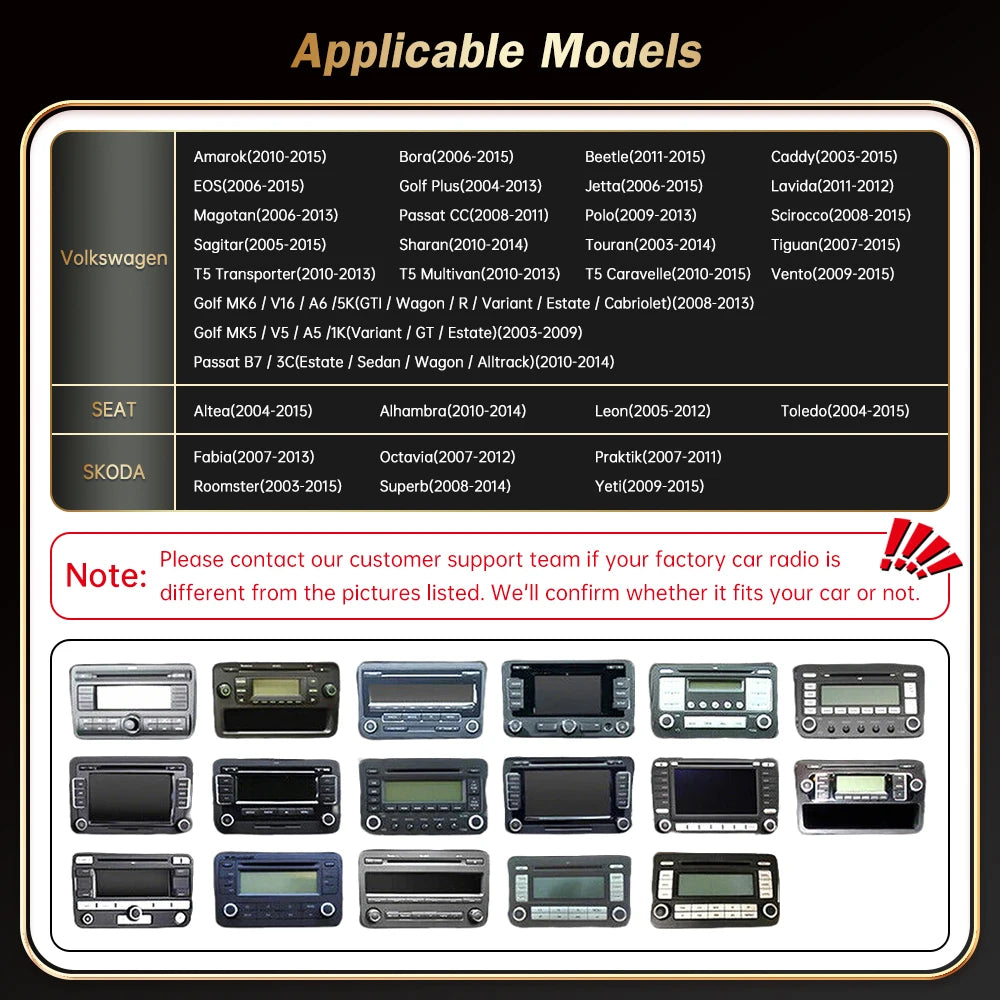 Wireless Carplay Car radio Multimedia Display Screen For Volkswagen/Seat/Skoda/Passat/Golf