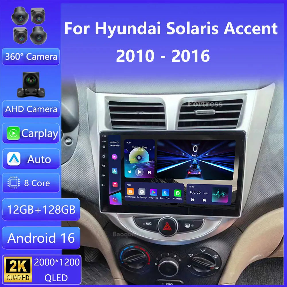 Android 16 Car Radio For Hyundai Solaris Verna Accent 1 2010 - 2016 Multimedia Video Playe