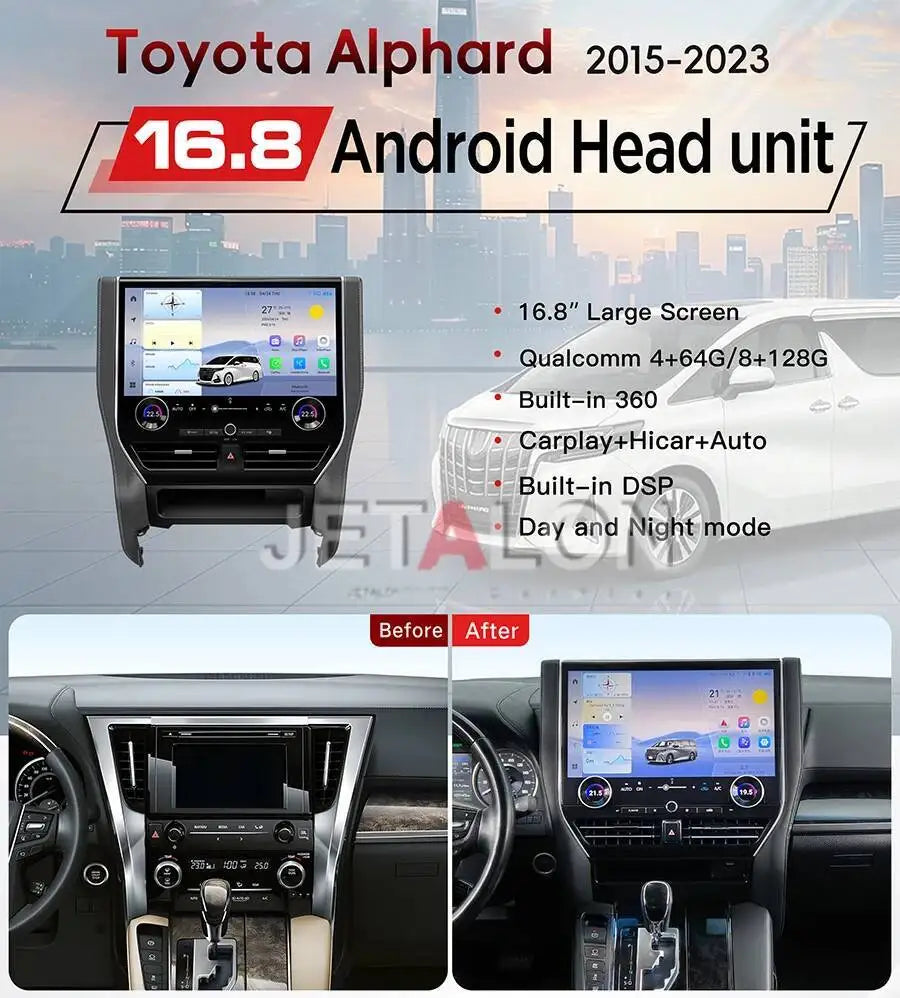 16.8inch CarPlay GPS Navigation Multimedia For Toyota Alphard Vellfire 30 Series A30 2015- | AUTOKITSHOP