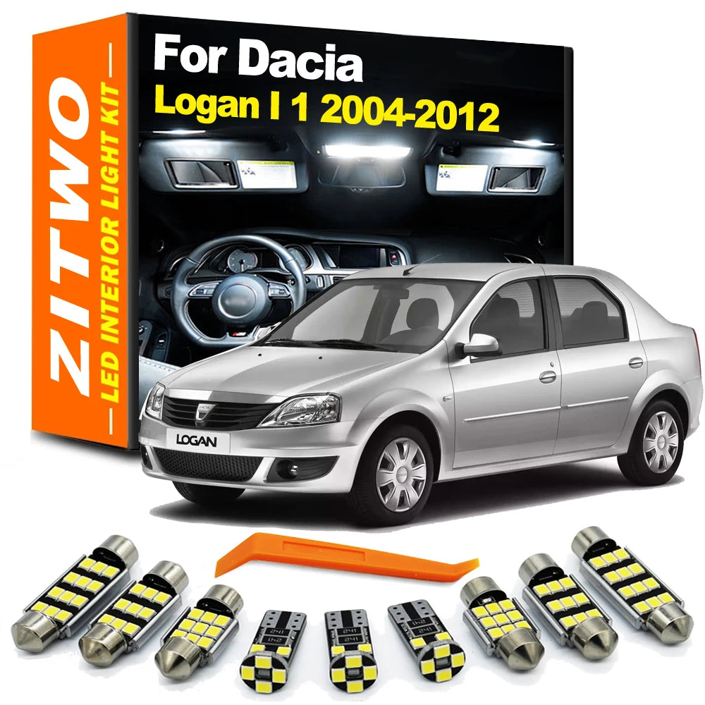 ZITWO 12Pcs LED Interior Dome Light License Plate Bulb Kit For Dacia Logan I 1 MK1 2004 2005 2006 2007 2008 2009 2010 2011 2012