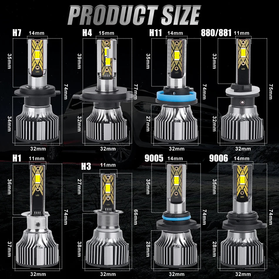 H1 H3 H7 LED Headlight 12PC 7535 CSP Canbus H4 H11 H8 H9 HB3 9005 HB4 9006 880 881 Turbo F