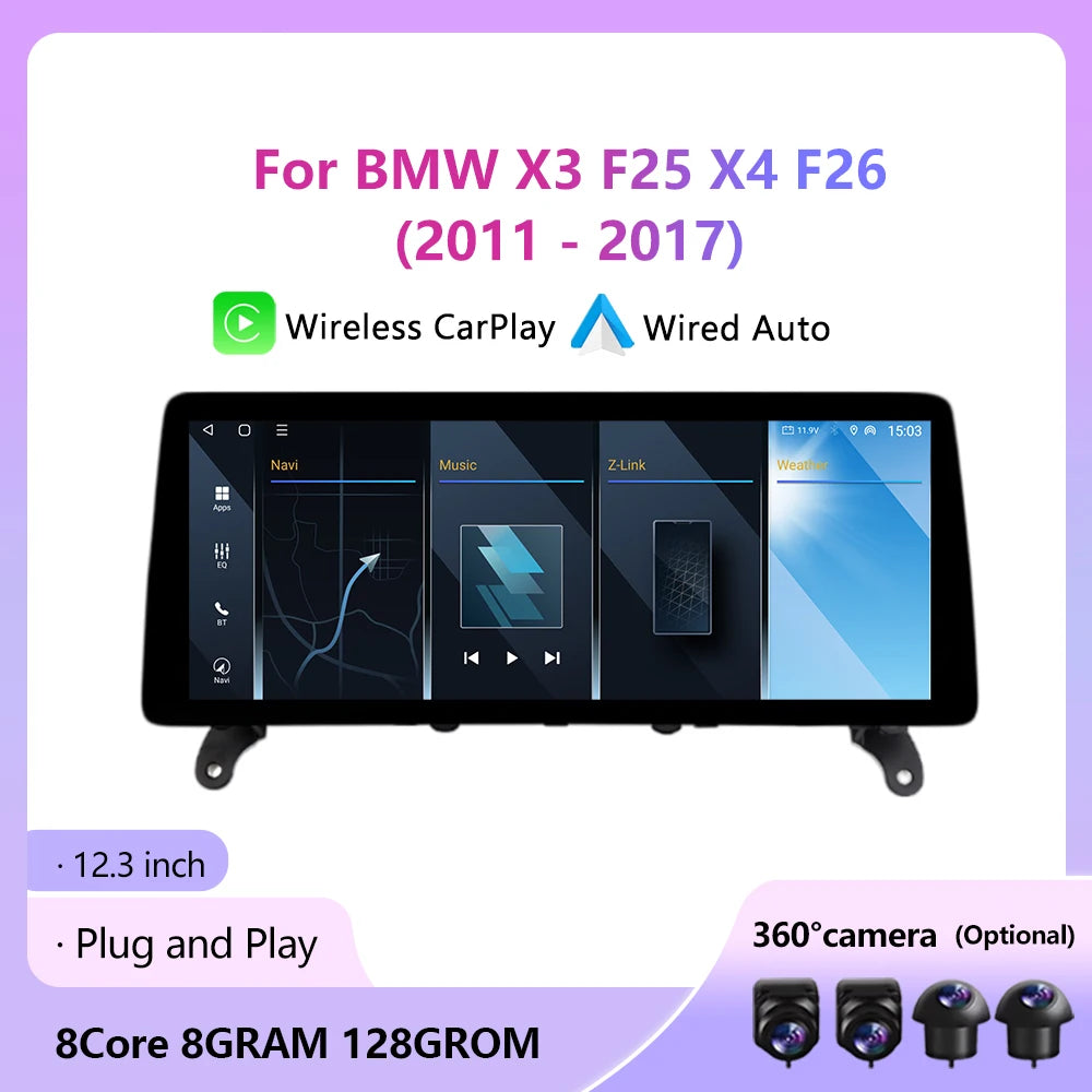 12.3 Android16 Auto QLED For BMW X3 F25 X4 F26 2011- 2017 Wireless Carplay Touch Screen Ca