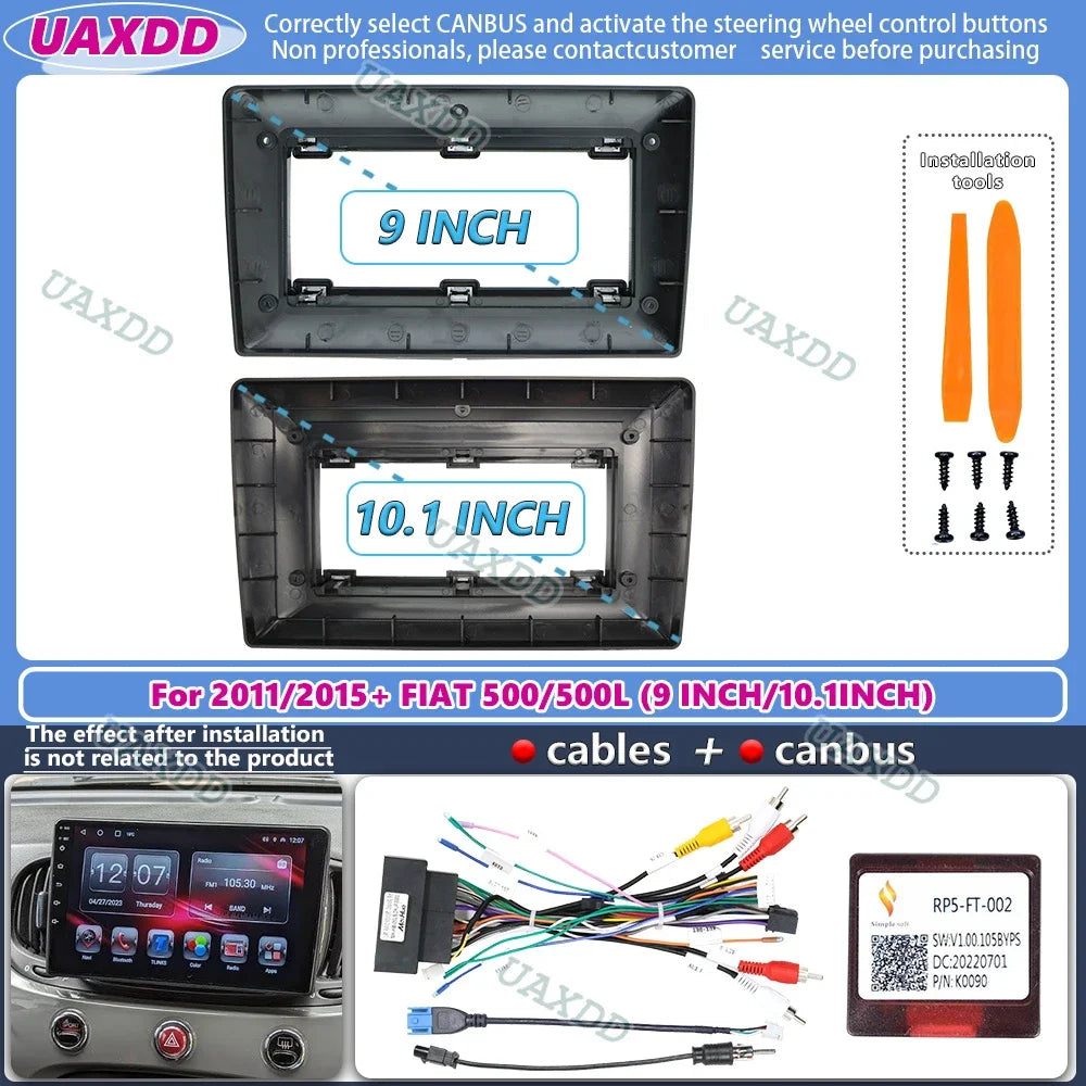 For 2011-2015 FIAT 500L 9INCH 2 Din Car stereo Android frame panel fascia cable video harn