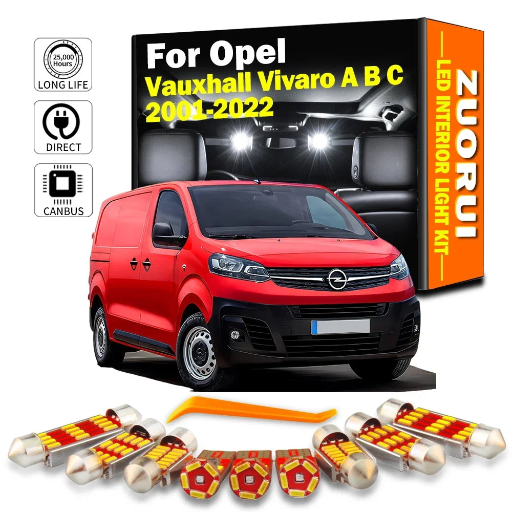 LED Interior Light Kit for Opel Vauxhall Vivaro A B C 2001- 2014 - Canbus Dome Map Door Trunk Bulbs | AUTOKITSHOP