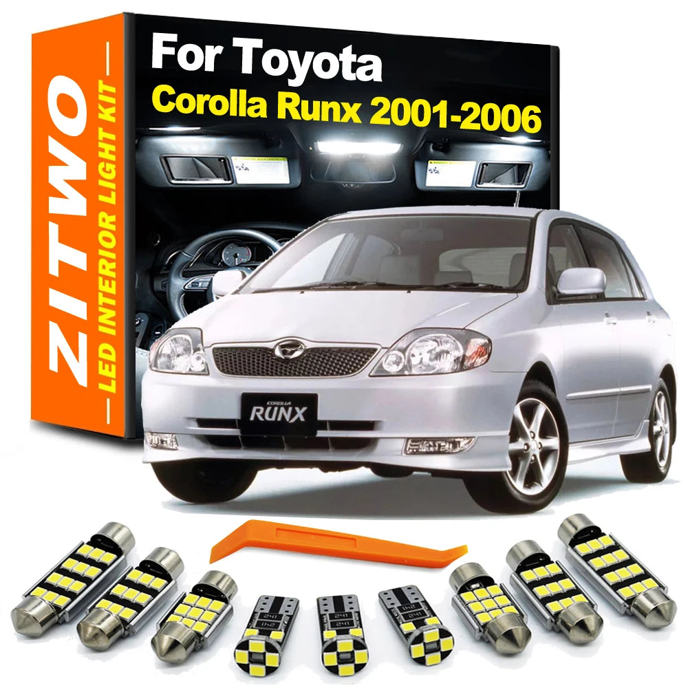 ZITWO 8Pcs For Toyota Corolla Runx 2001 2002 2003 2004 2005 2006 LED Interior Dome Map Reading Trunk Light Bulb Kit