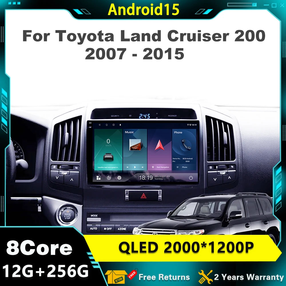 For Toyota Land Cruiser 200 2007 - 2015 Android 15 CarPlay GPS WIFI Car Intelligent System