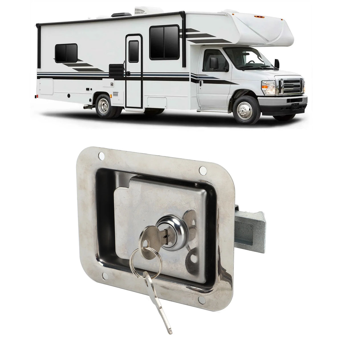 RV Paddle Handle Latch 304 Stainless Steel Heavy Duty RV Door Lock with 2 Keys for Travel Traile - Automotive LED Light