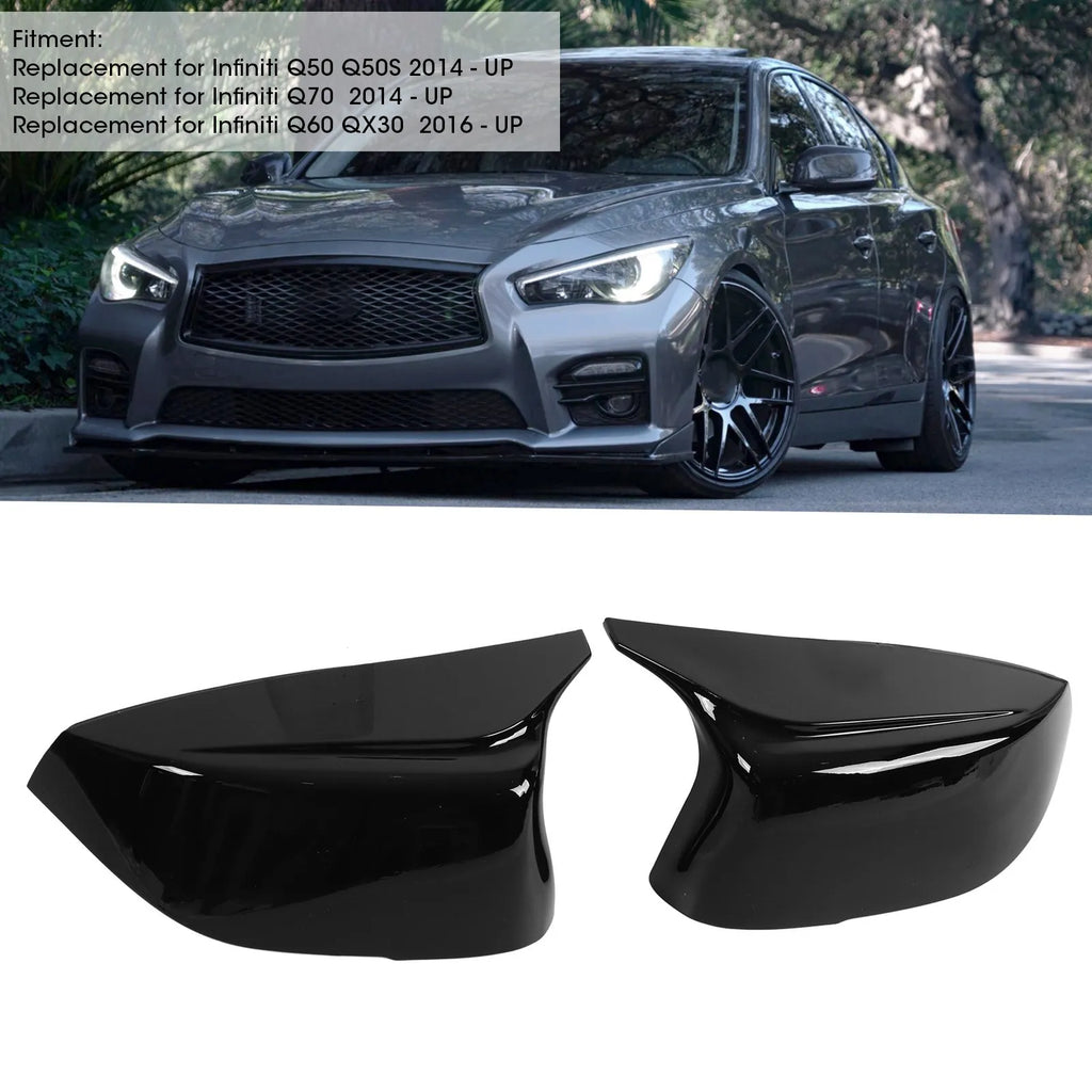2Pcs Car Side Door Rearview Mirror Cover Caps Trim ABS Glossy Black Replacement  for Infiniti Q50S Q50 - Automotive LED