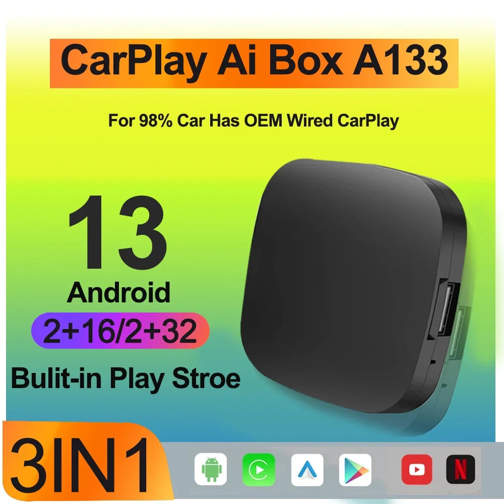 Carplay AI Box Android 13 Wireless Android Auto Smart TV Box For Youtube Netflix Toyota Ma