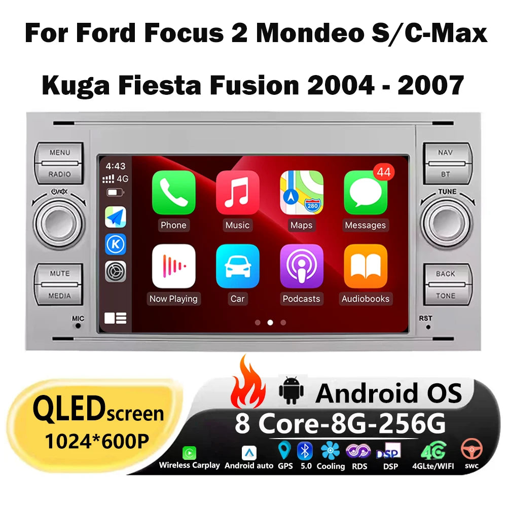 7 Inch For Ford Focus 2 Mondeo S/C-Max Kuga Fiesta Fusion 2004-2007 Android 16 Auto Car Ra