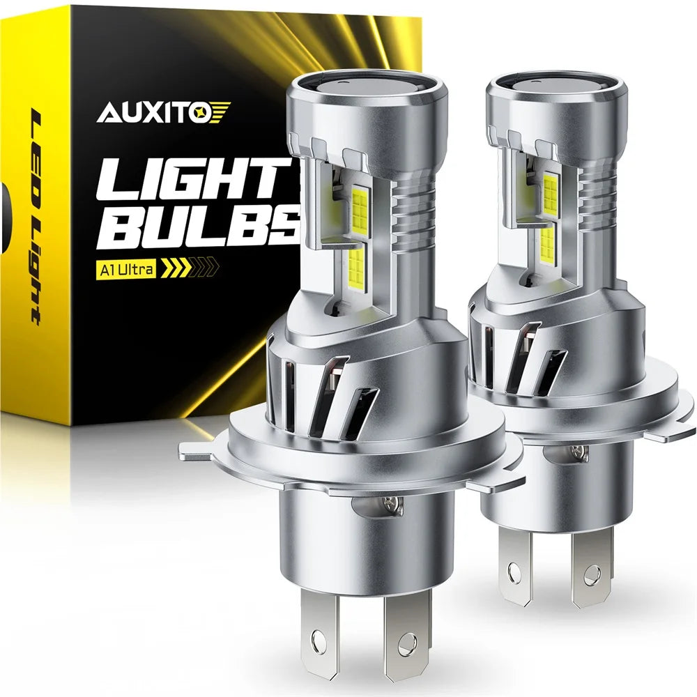 AUXITO 2Pcs 80W H4 High Power LED Car Headlight Canbus No Error High Low Beam With Dual Turbo Fan H4 12V 6500K 1:1 Size LED Bulb