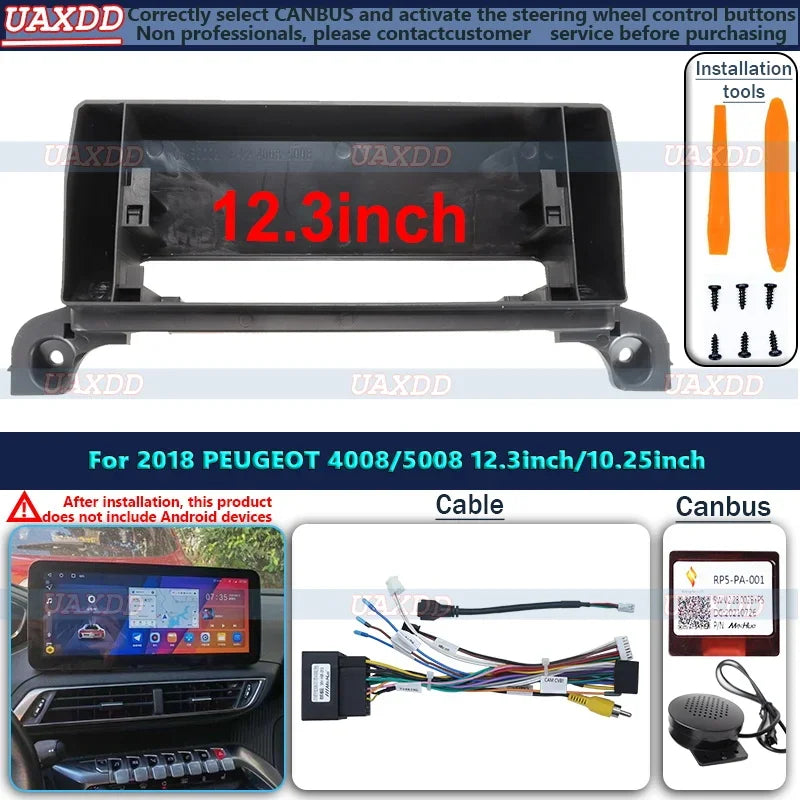 12.3 inch Car Fascia Frame For Peugeot 4008 5008 2018 Screen Android Dash Panel Fascias De