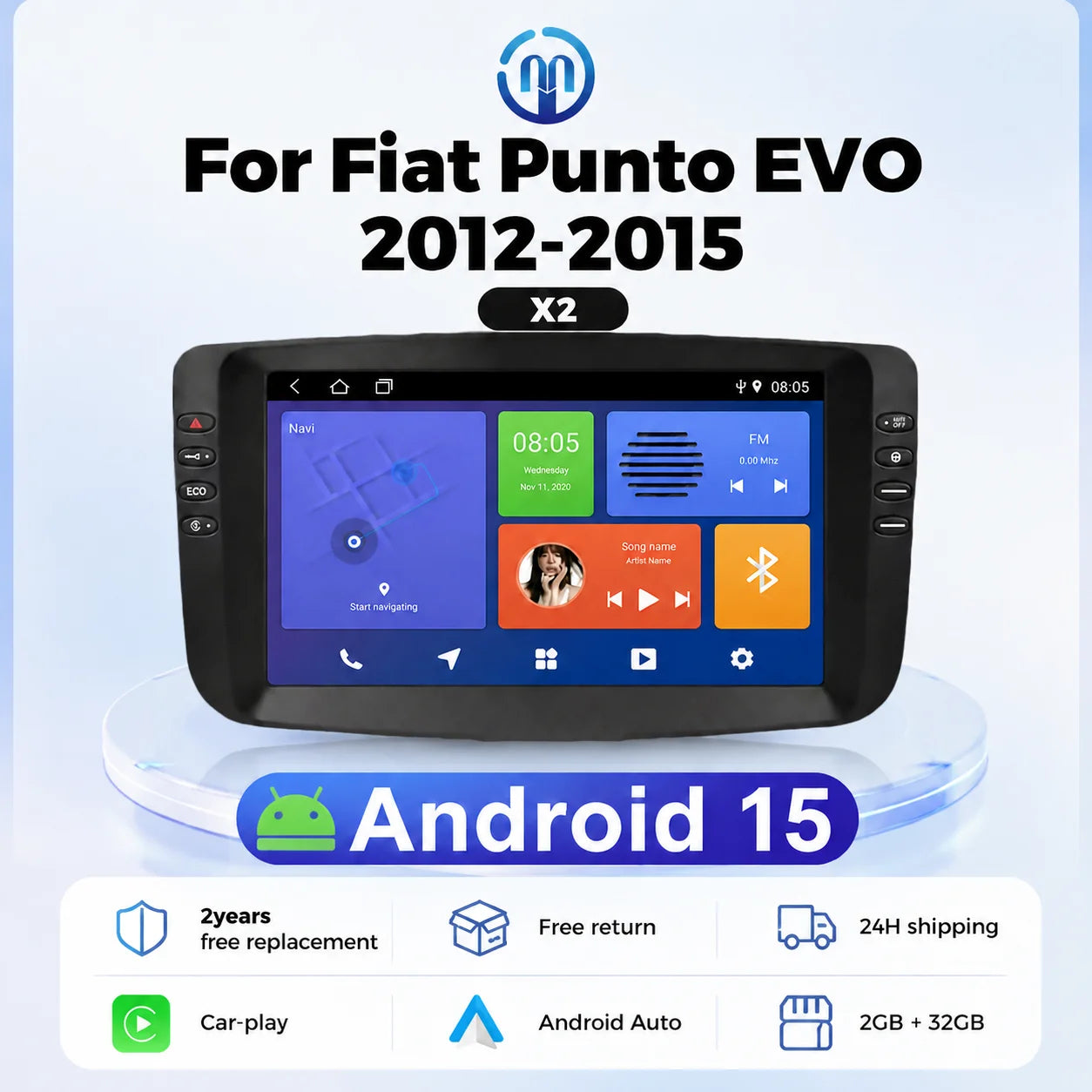 Wireless Carplay Android Auto Android 15 Car Radio For Fiat PUNTO EVO 2012-2015 Multimedia