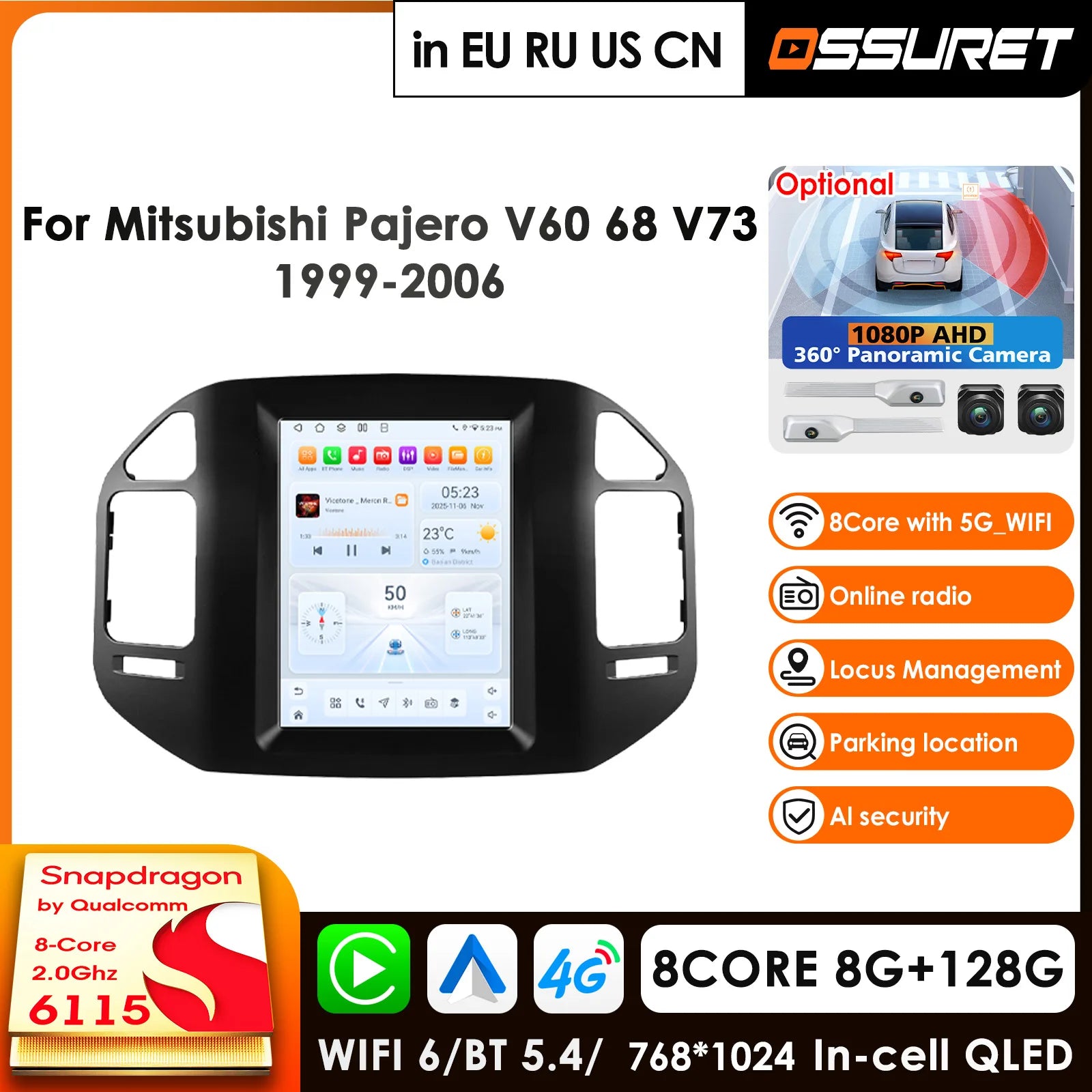12.3" Car Radio GPS for Mitsubishi Pajero V60 V68 V73 1999-2006 - Qualcomm AI System CarPlay 4G Android Stereo Head Unit