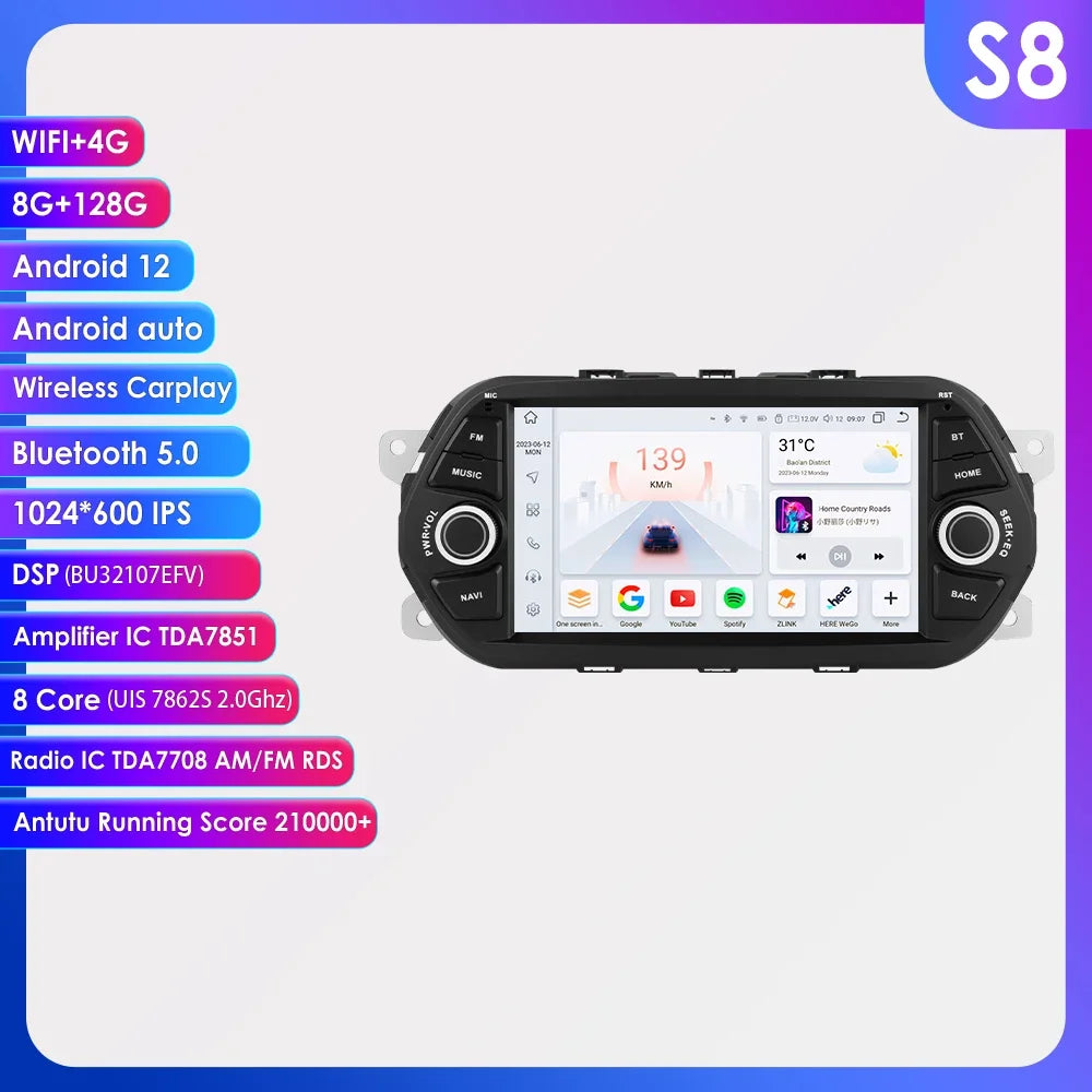 8+128G Android 12 Autoradio Stereo for Fiat Tipo Egea 2015-2017 DSP Carplay multimedia pla