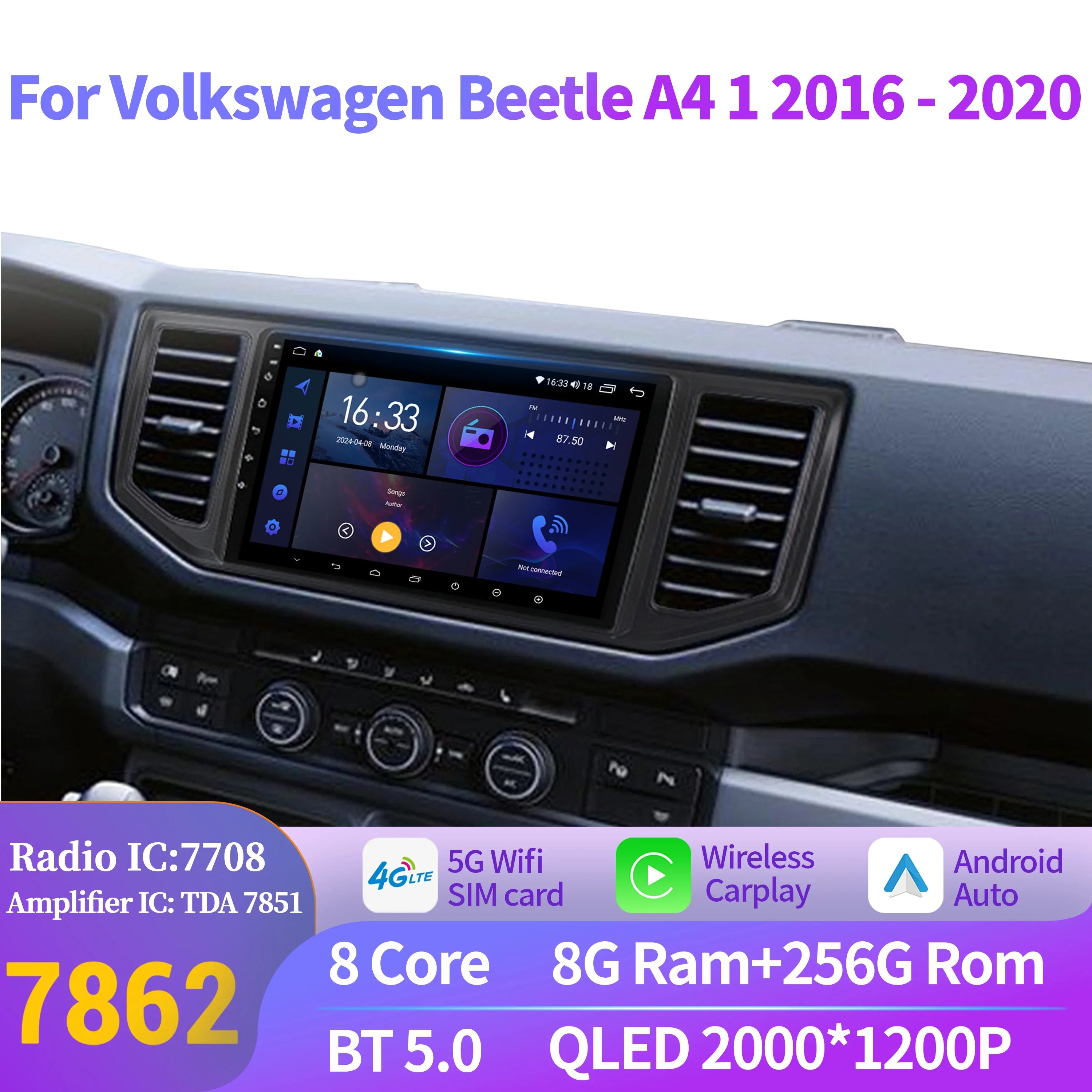 Android 14 Wireless BT Carplay For Volkswagen Beetle A4 1 2016-2020 Car Radio Stereo Multi