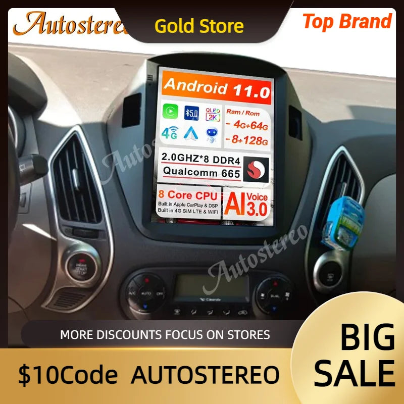 Qualcomm 665 Auto Stereo Android 13 Car Radio Screen For Hyundai ix35 2009-2016 GPS Naviga