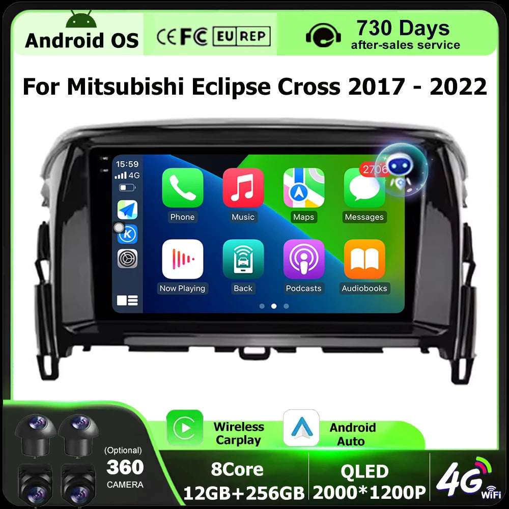 9 Inch For Mitsubishi Eclipse Cross 2017 - 2022 Android 16 Auto Car Radio Multimedia Video