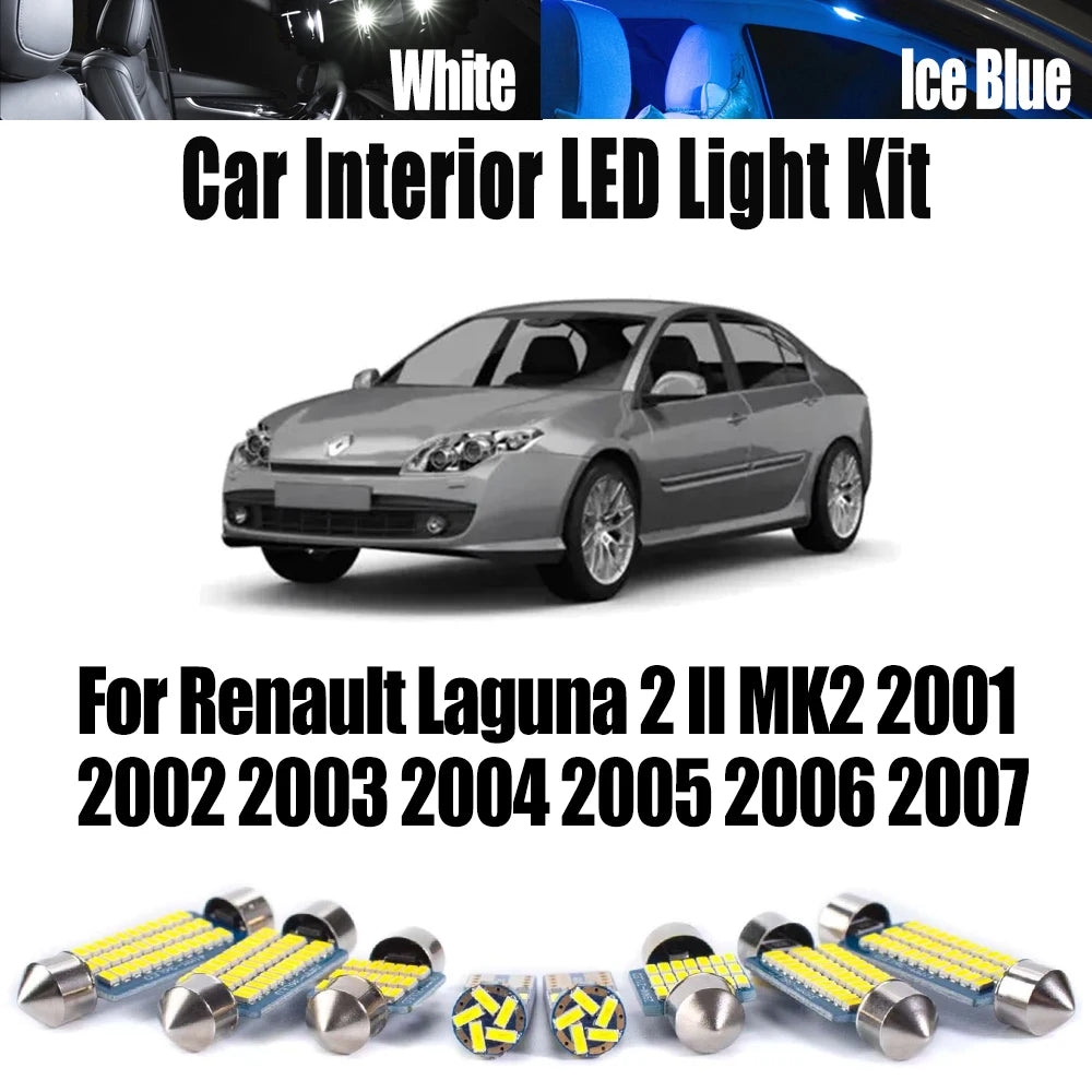 14-Piece LED Interior Light Kit for Renault Laguna 2 II MK2 2001- 2003 - Canbus Dome Map Door Trunk Bulbs | AUTOKITSHOP