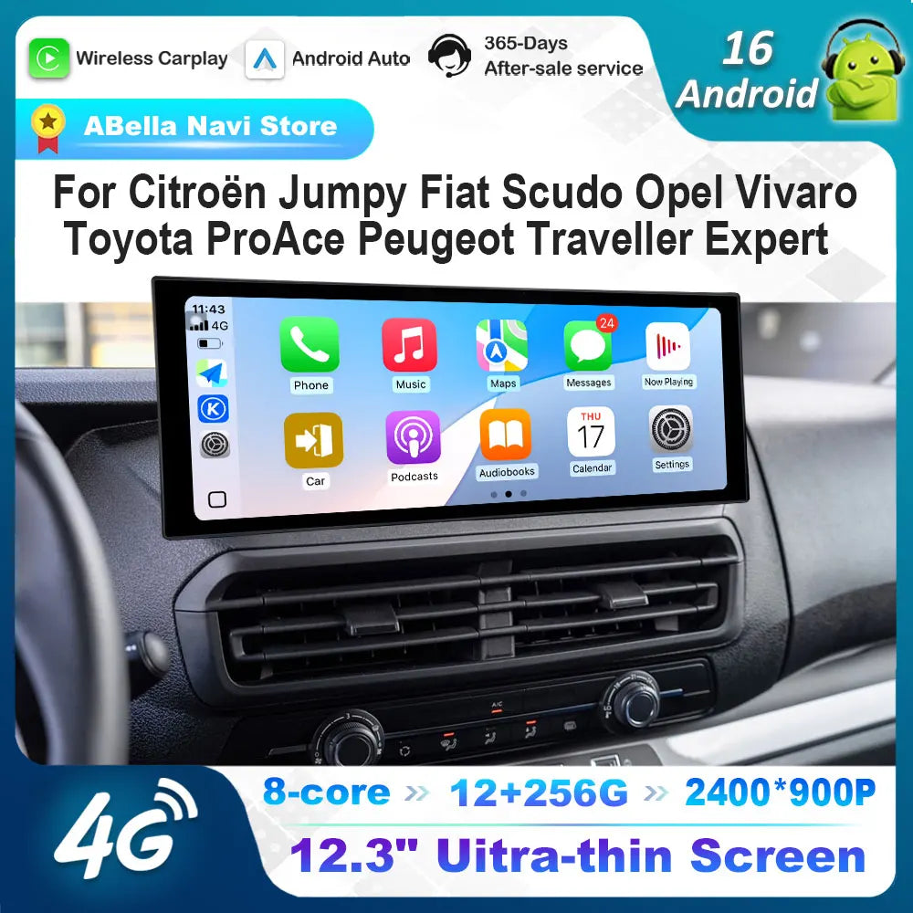Android 16 for Citroën Jumpy Fiat Scudo Opel Vivaro Toyota ProAce Peugeot Traveller Expert