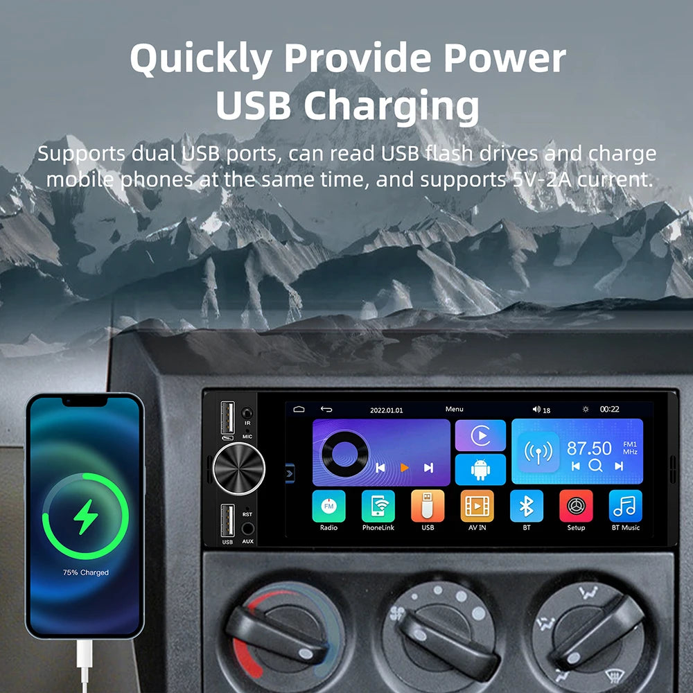6.36'' 1Din Wired Wireless Carplay Android Auto MP5 Car Radio Multimedia Player BT FM Mirr