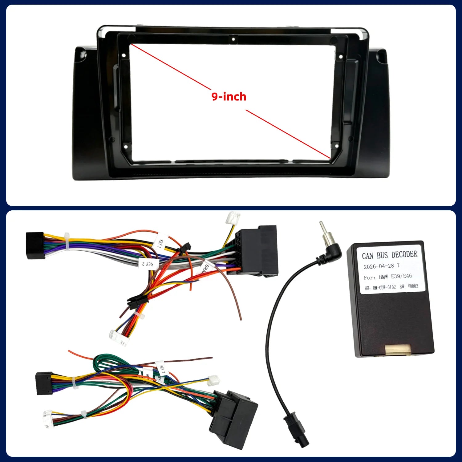 9 Inch Car Radio Fascia Frame for BMW X5 E53 1996-2006 2-DIN Stereo Installation Dash Trim