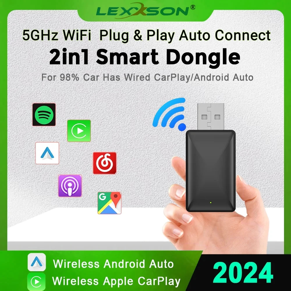 Carplay Wireless Adapter Android Auto 2in 1 Smart Dongle 2024 5G WIFI For iPhone Android P | AUTOKITSHOP