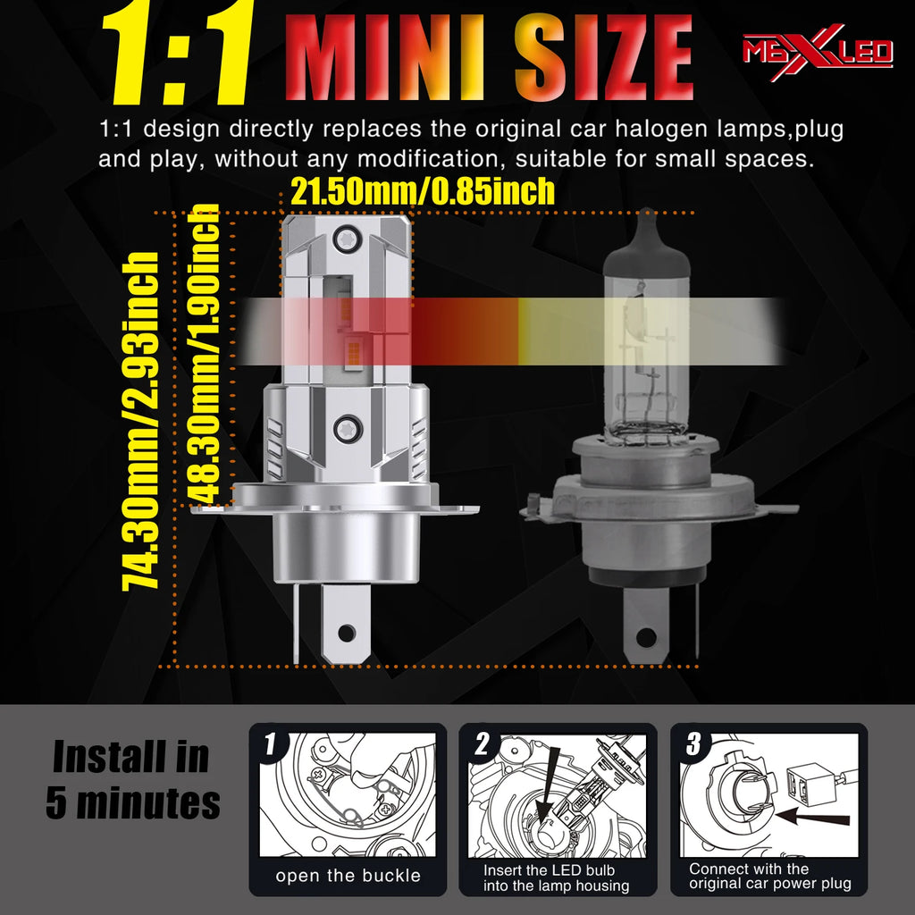 2x H4 HB2 9003 Led Headlight Canbus No Error Car Bulb High Power White Fog Light Diode Lam