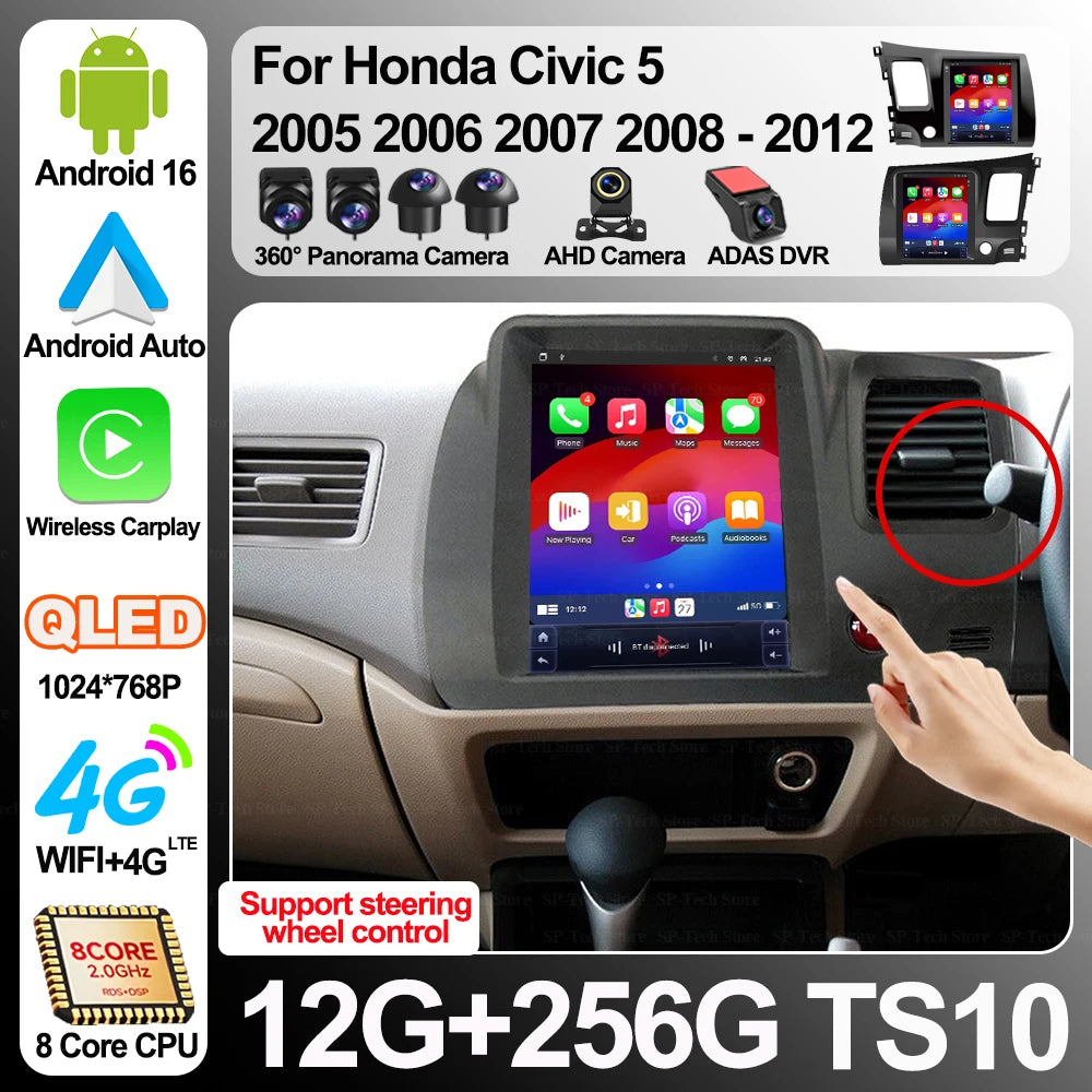 9.7 Inch For Honda Civic 5 2005 2006 2007 2008-2012 Car Radio Android 16 Multimedia Video  | AUTOKITSHOP