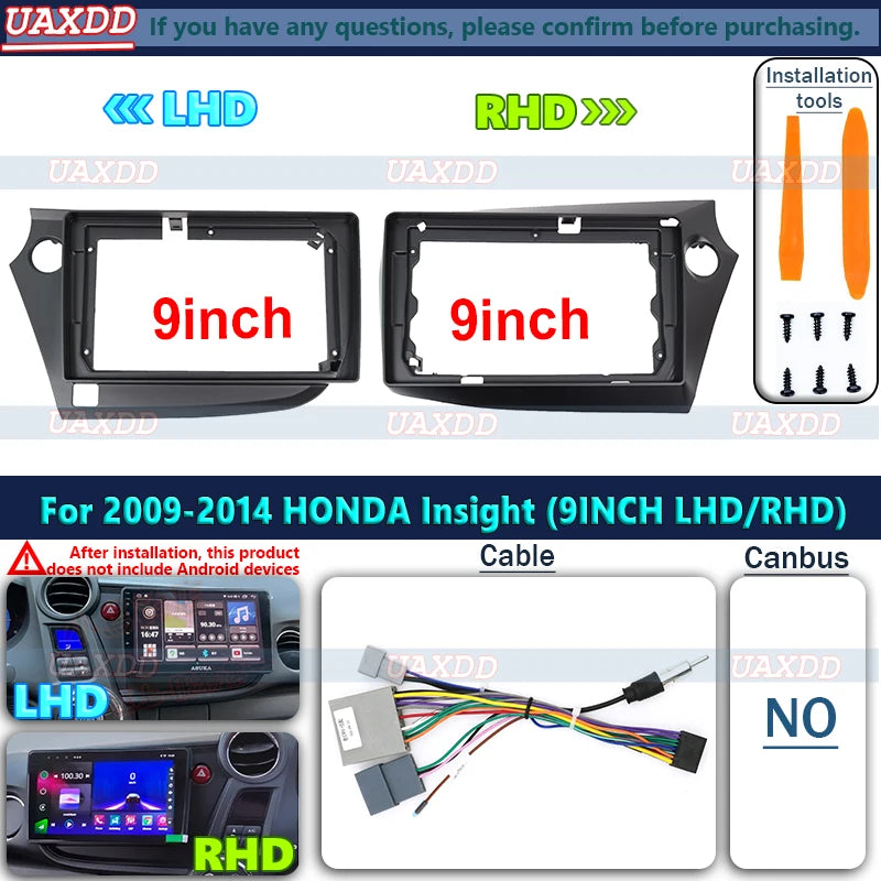 For 2009-2014 Honda Insight 9inch Radio Android Stereo Frame Panel Fascia Dashboard Audio