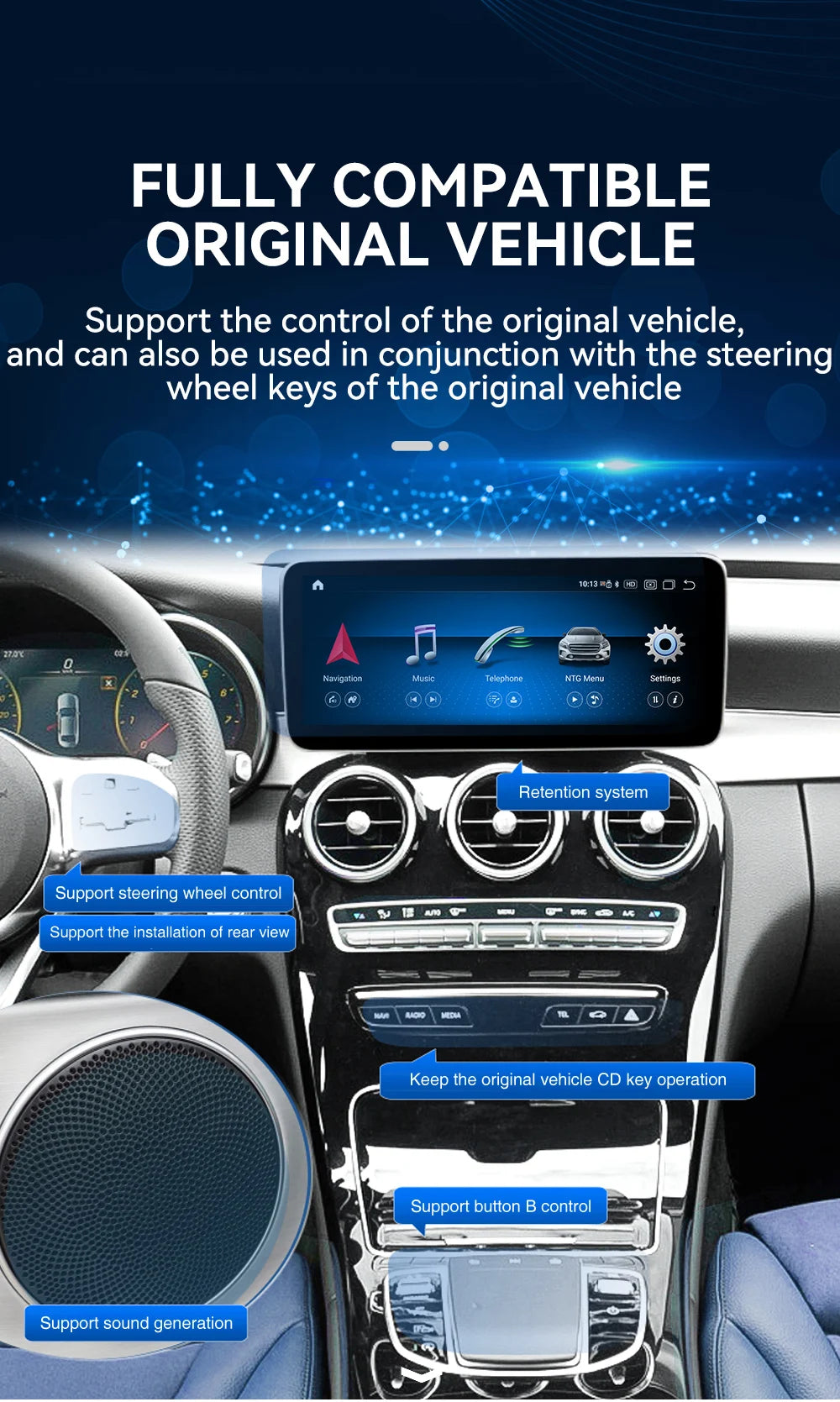 Android 13 Auto Stereo For Mercedes Benz C Class W205 2015-2019 Car GPS Navigation Multime