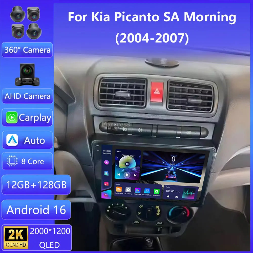 Android 16 Car Radio Carplay For Kia Picanto SA Morning 2004 - 2007 Multimedia Player Ster