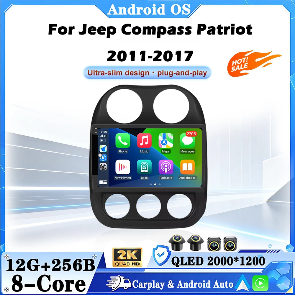 9" Android 16 Car Radio Stereo For Jeep Compass Patriot 2011-2017 GPS Navigation Steering