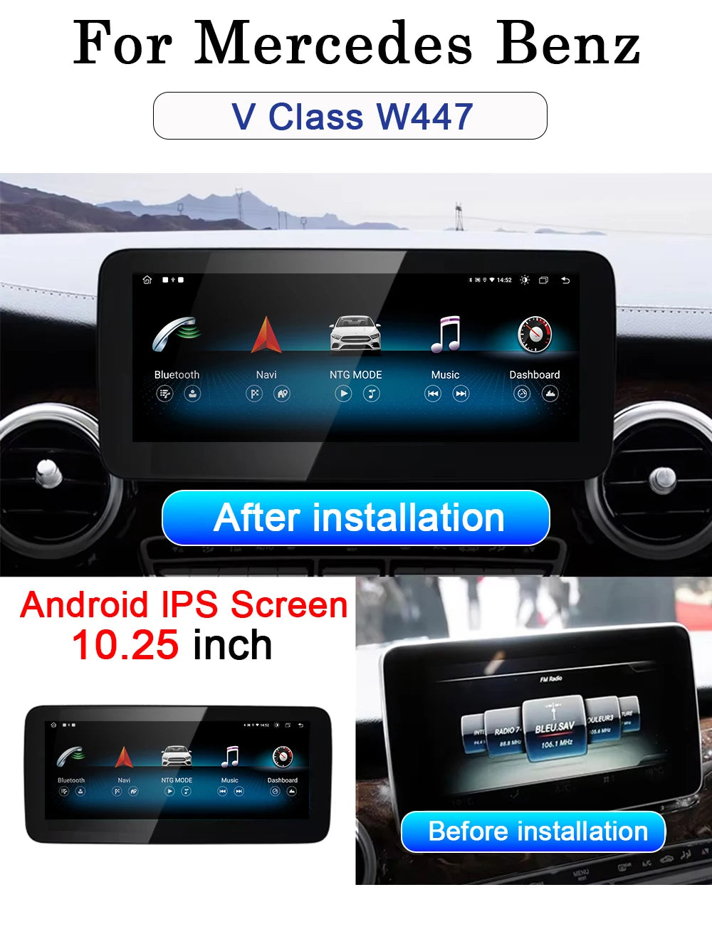 10.25'' Android 14 Wireless CarPlay For Mercedes Benz V Class W447 V250 V260 V350 2015 - 2