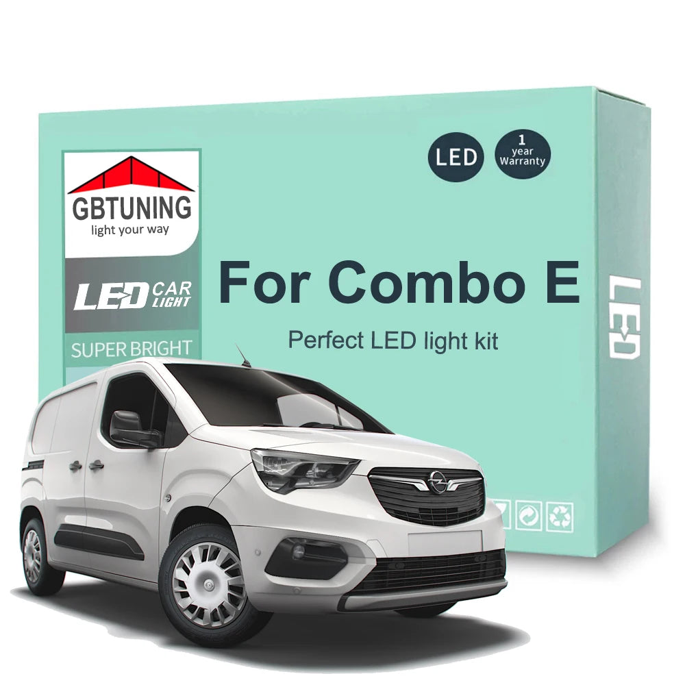 14-Piece LED Interior Light Kit for Opel Vauxhall Combo E 2018-2023 - Canbus Dome Map Door Trunk Bulbs | AUTOKITSHOP