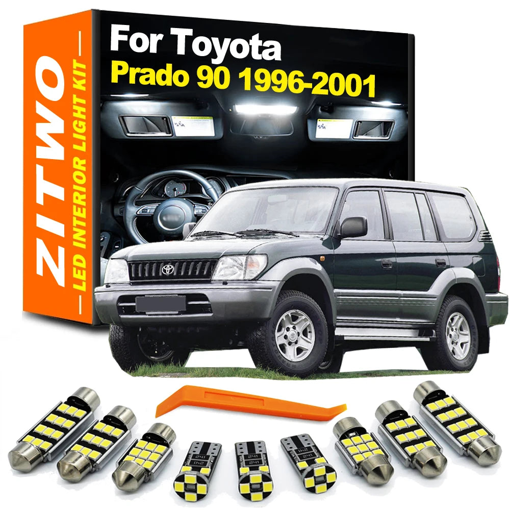ZITWO 12Pcs Indoor Light For Toyota Prado 90 LC90 1996 1997 1998 1999 2000 2001 LED Bulb Interior Dome Reading Plate Lamp Kit