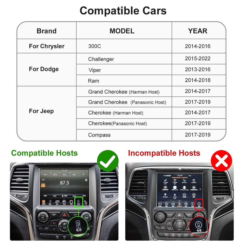 Wireless CarPlay Android Auto Car Interface For Dodge Challenger Chrysler 300C Jeep 2014-2 | AUTOKITSHOP