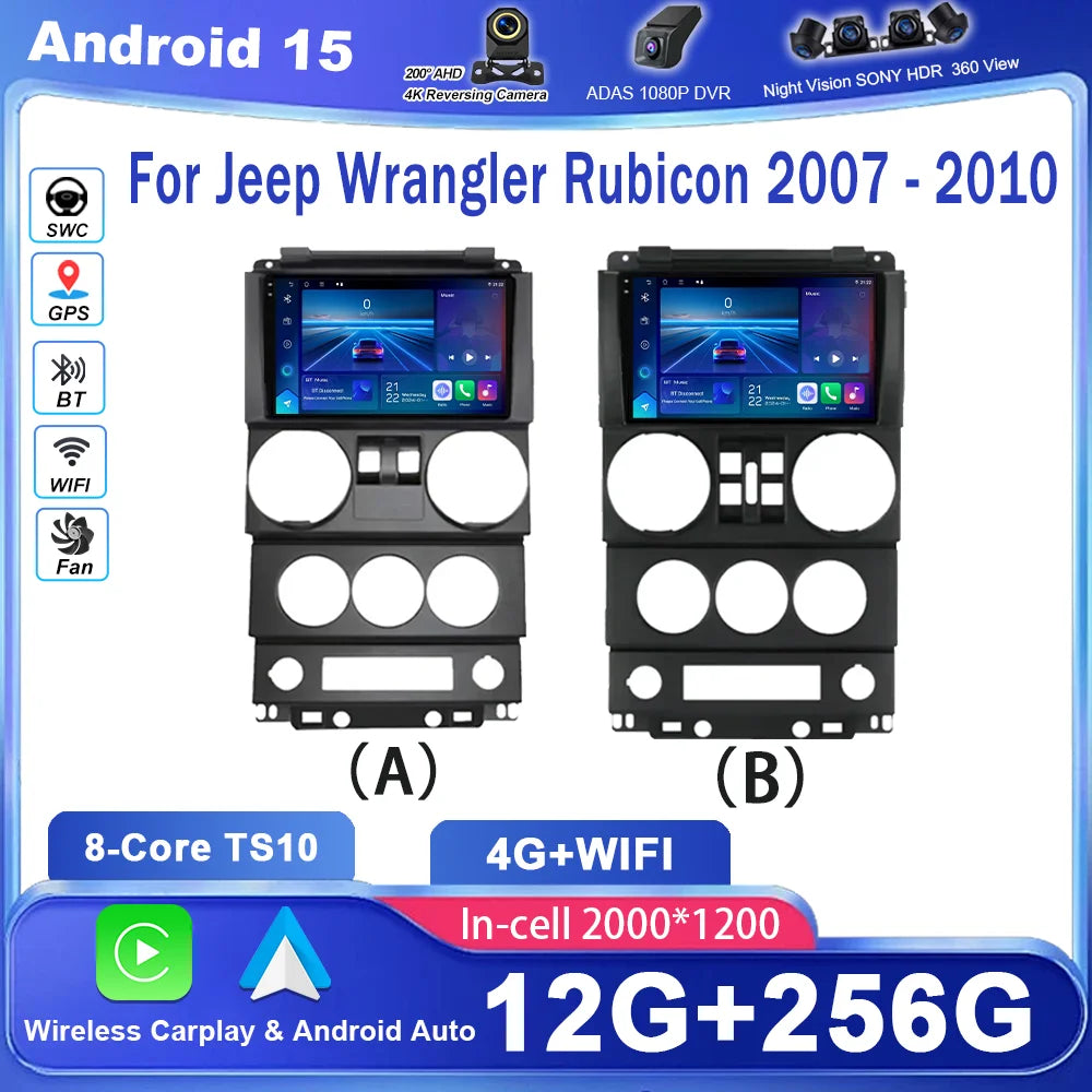 Car DVD Android 15 Radio Stereo For Jeep Wrangler Rubicon 2007-2010 Auto Multimedia Player