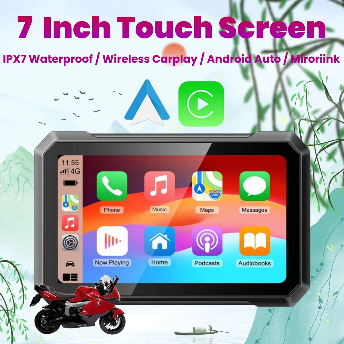 7inch Motorcycle Wireless Carplay Android Auto Moto Portable GPS Navigation Touch Screen D | AUTOKITSHOP