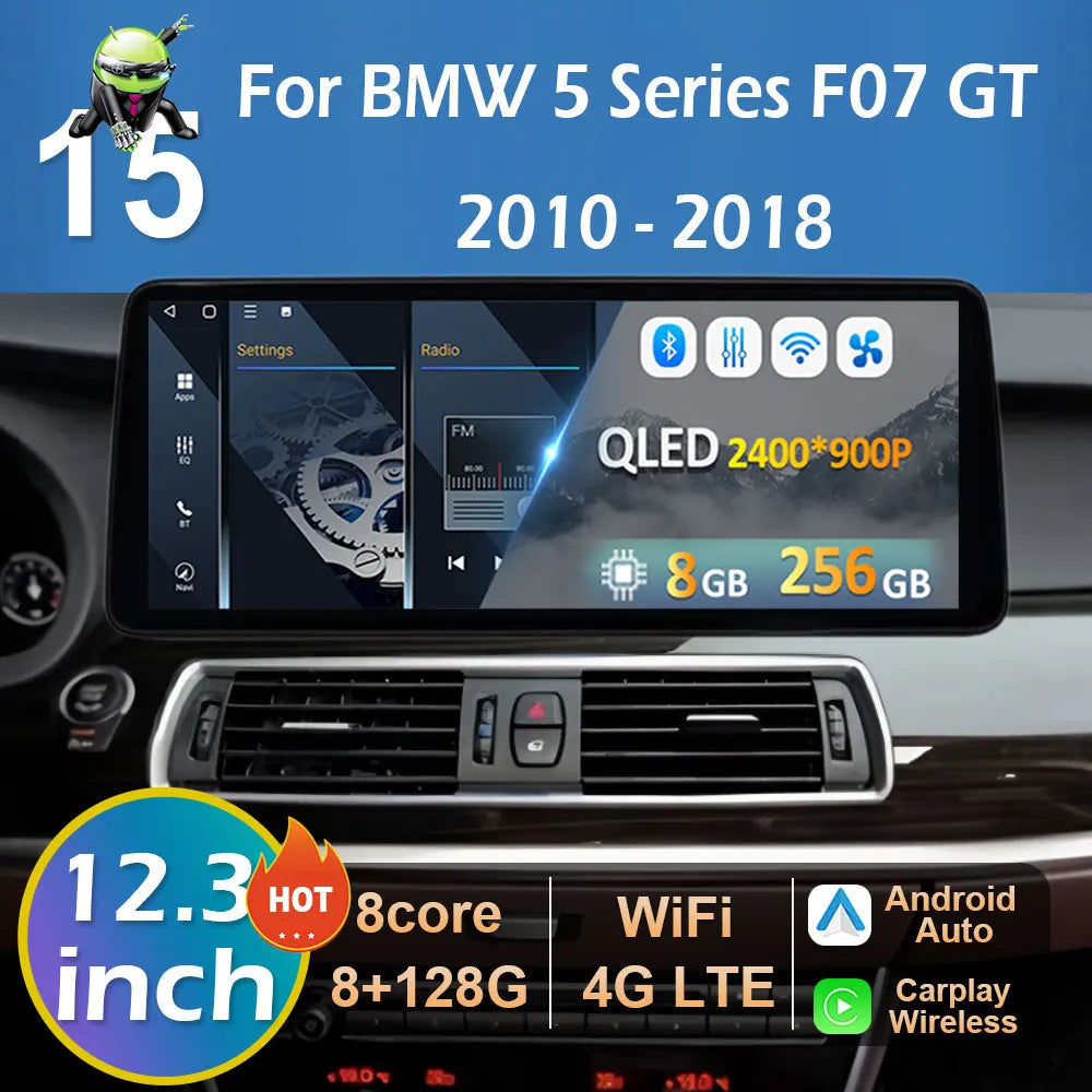 8 Core Android 15 System for BMW 5 Series F07 GT 2010 2011 - 2018 Wireless Carplay CIC NBT | AUTOKITSHOP