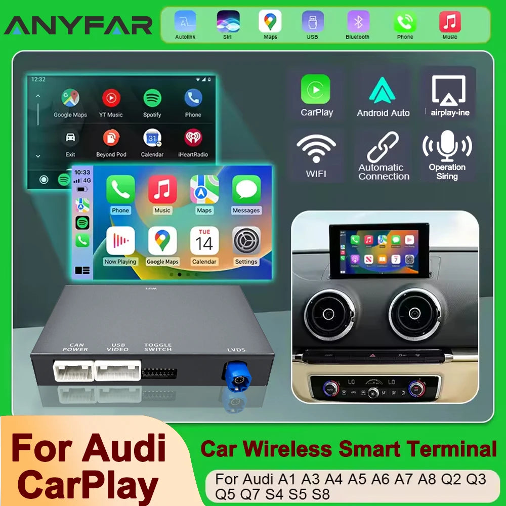 Wireless CarPlay Android Auto Interface for Audi A3 A4 A5 A6 A7 A8 Q2 Q3 Q5 Q7, with Mirro