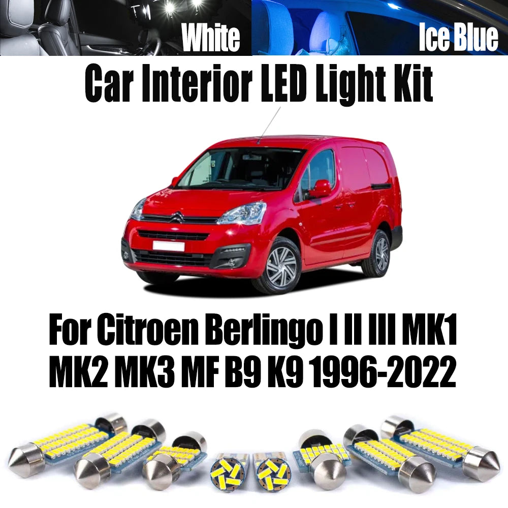 LED Interior Light Kit for Citroen Berlingo I II III MK1 MK2 MK3 MF B9 K9 1996- 2021 - Canbus Dome Map Door Trunk Bul...