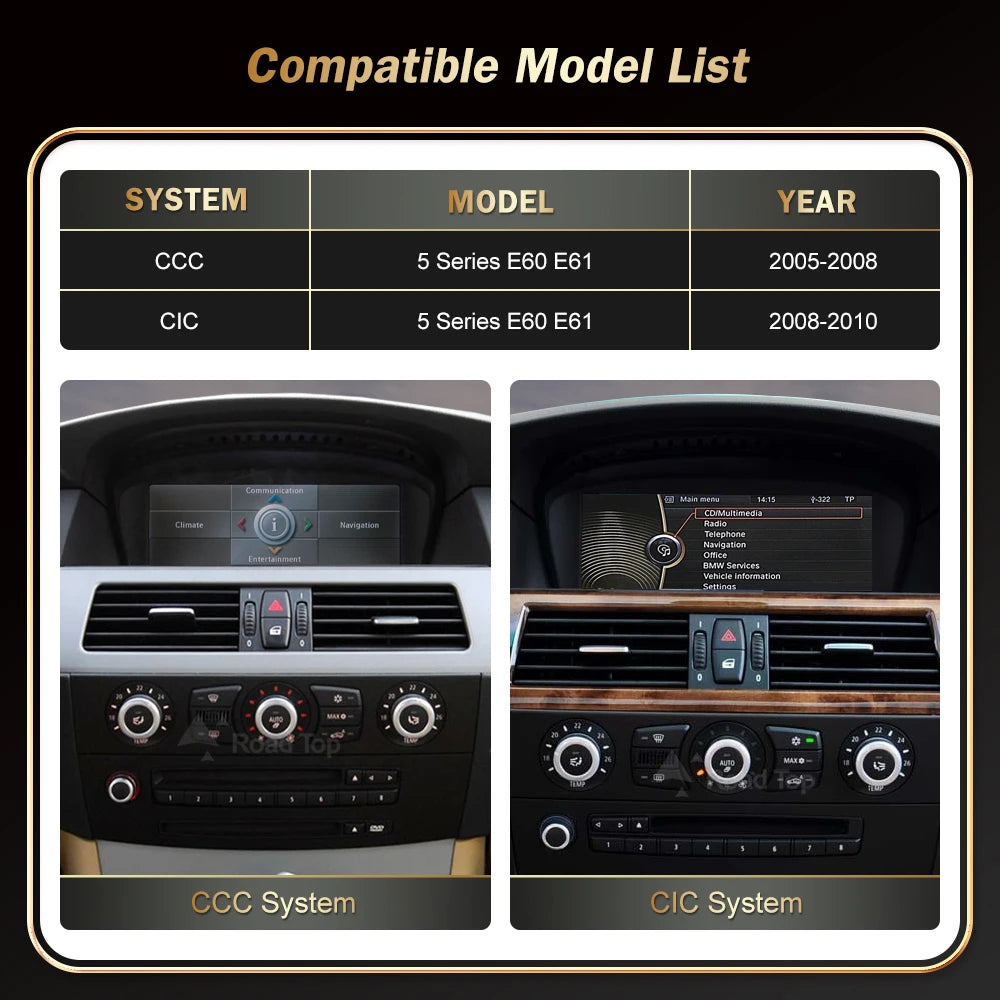 8.8' RoadTop Wireless CarPlay Android Auto For BMW 3 5 Series E90 E91 E60 E61 2005-2010 CC