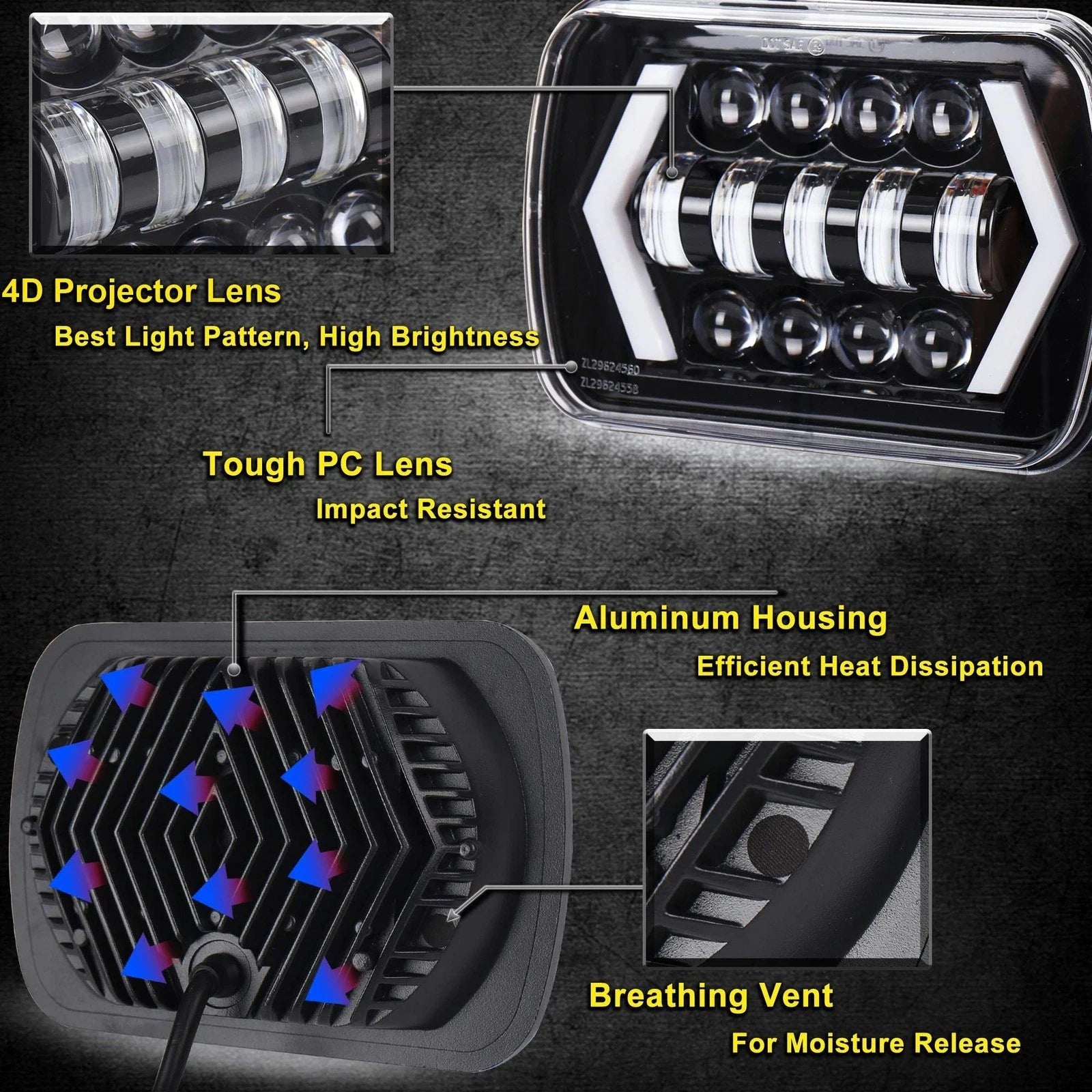HYNBYZJ 320W 7x6'' 5X7" Waterproof LED Headlight White DRL Amber Turn Signal for Jeep YJ C