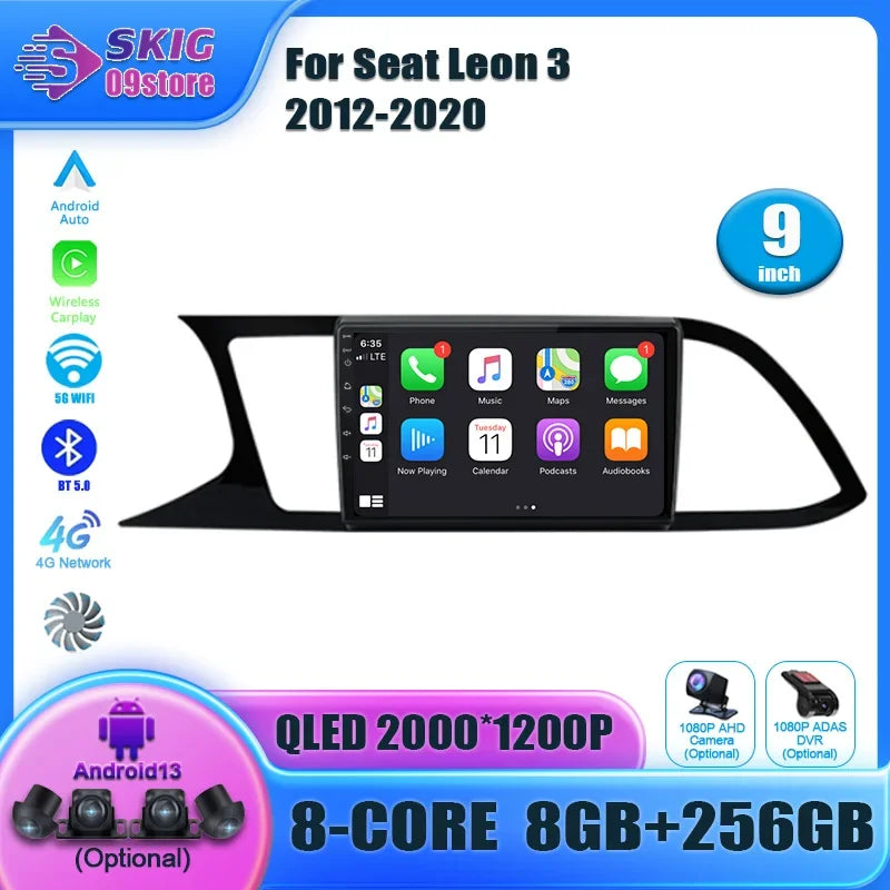Android 14 Car Radio Navigation Multimedia Auto 5G Wifi For Seat Leon 3 2012-2020 Wireless