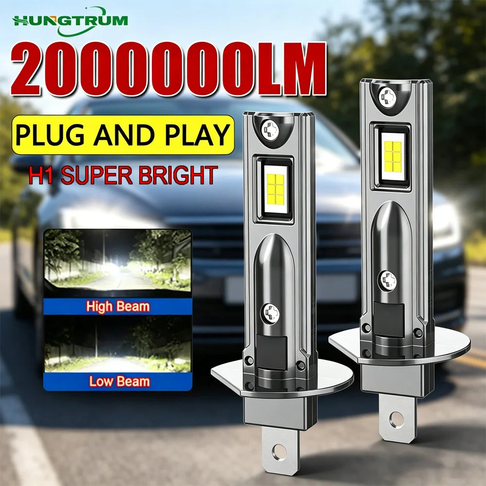 H1 LED Headlight 2000000LM Super Bright Light Bulb 2Pcs Plug And Play CANBUS Auto Lamp 1:1