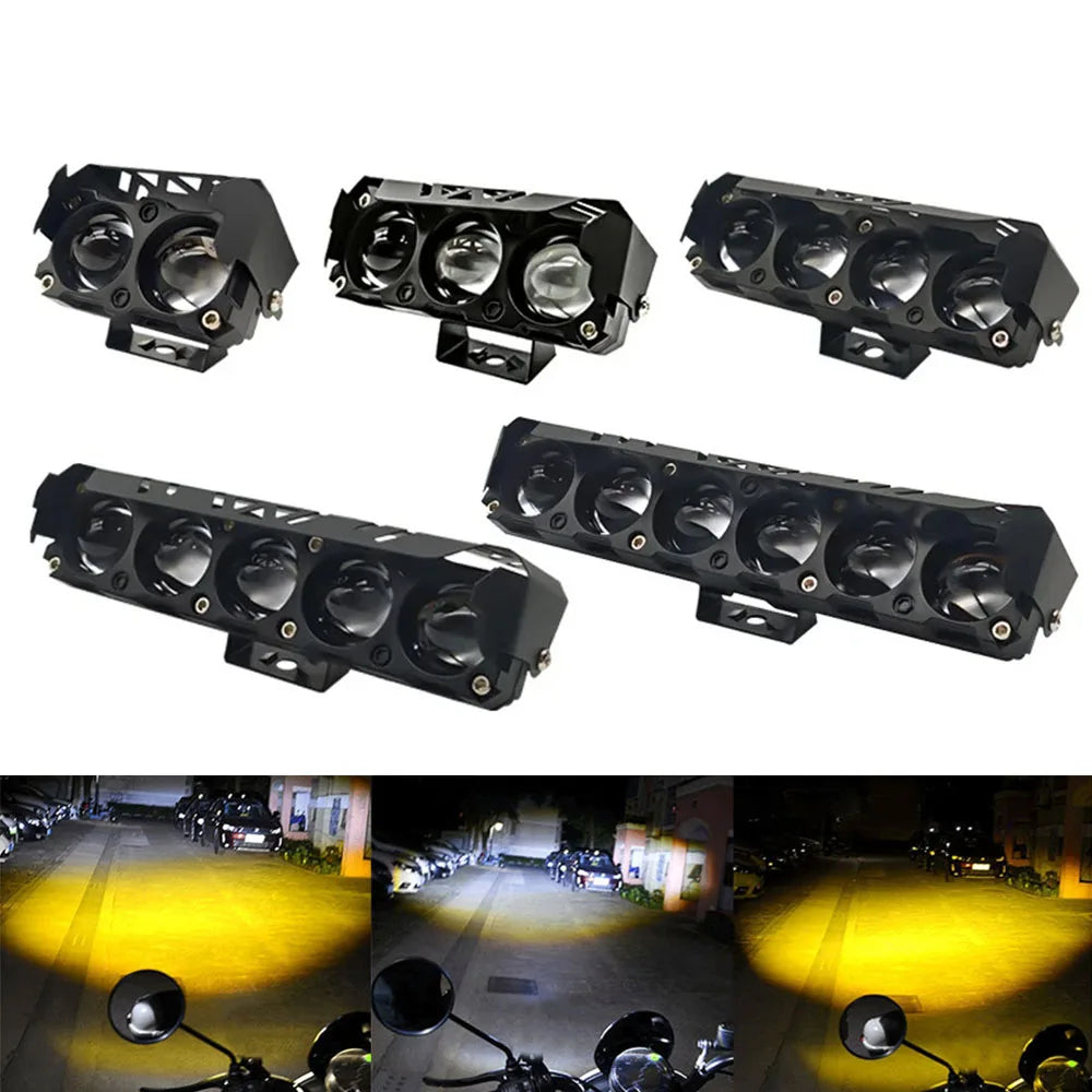 2/3/4/5/6 Lens Motorcycle LED Spotlight Dual Color Fog Lamps for Car Mini Lens Headlight D