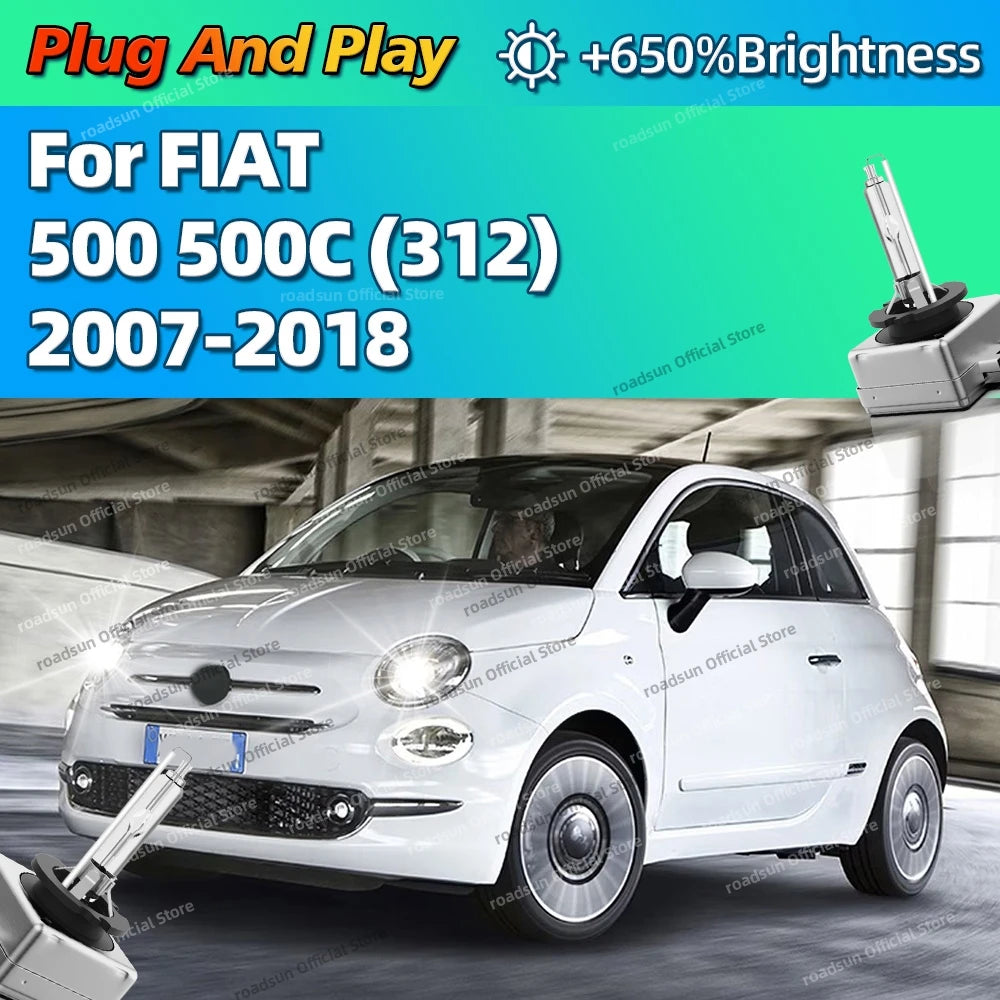 Xenon 35W 6000K White Car HID Headlight Replace Light Bulbs For FIAT 500 500C 312 2007-201