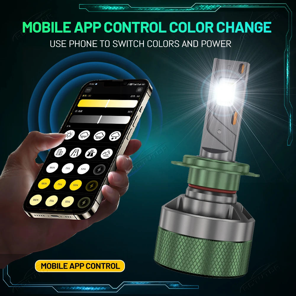 H4 LED Headlight Bluetooth APP Control Color 9800W H4 H7 LED H1 H11 9005 9006 HB3 HB4 Auto